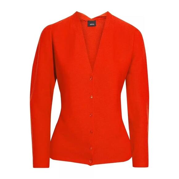 Akris Cotton V-Neck Long Sleeve Cardigan In Tomato Red Size 14 - Picture 3 of 16